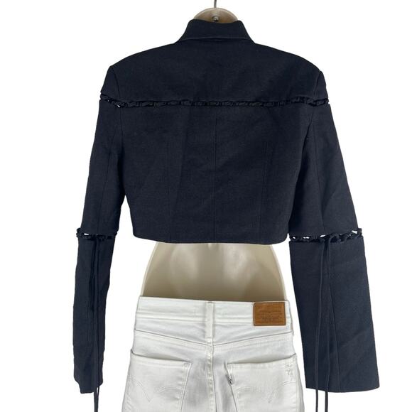 Aya Muse Sycamore Lattice Lace Up Crop Jacket Black Size M - Picture 8 of 10